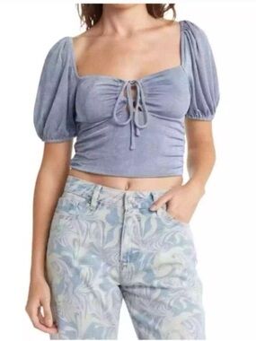 Puff-Sleeve Tie-Front Crop Top - Women